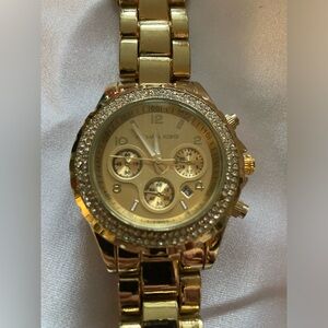 Michael Kors Gold Chronograph Watch with Crystal Bezel